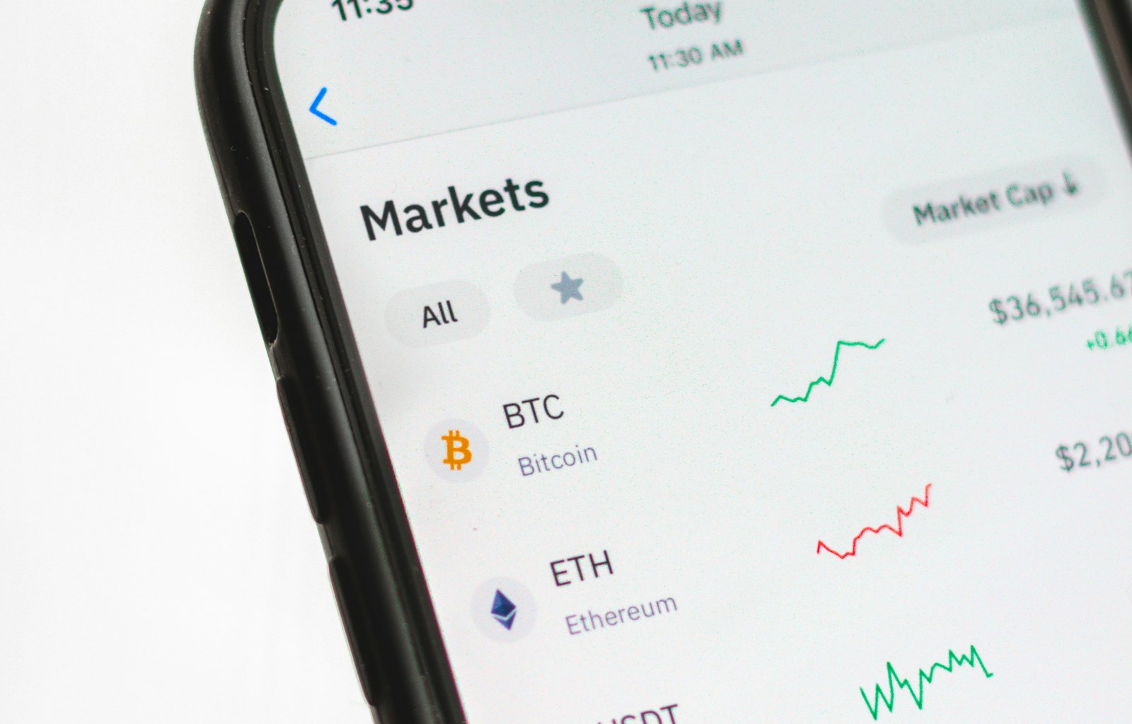 Crypto market prices on a phone used to fund investments